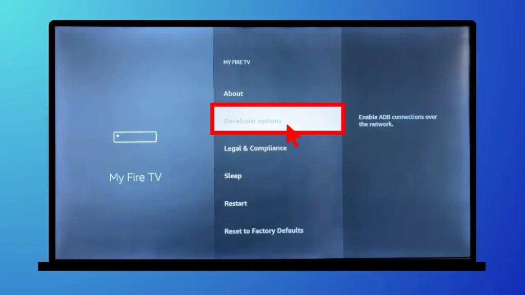 Enabling developer options in Firestick step 5 of installing IPTV Smarters on firestick