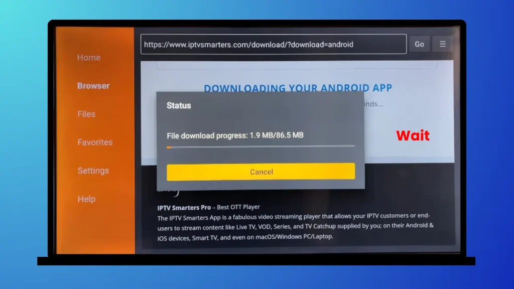 Installing IPTV Smarters APK 3rd step of IPTV Smarter installation on firestick